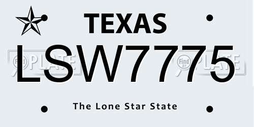 LSW7775 Texas License Plate