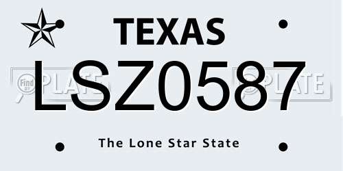 LSZ0587 Texas License Plate