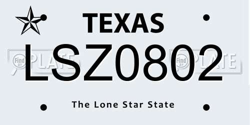 LSZ0802 Texas License Plate