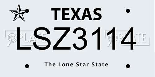 LSZ3114 Texas License Plate