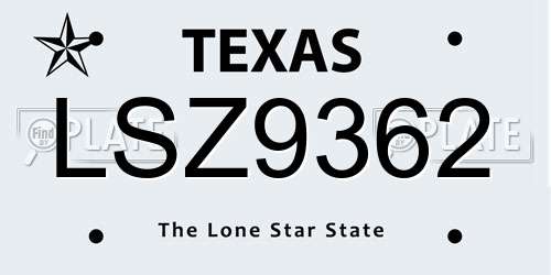 LSZ9362 Texas License Plate