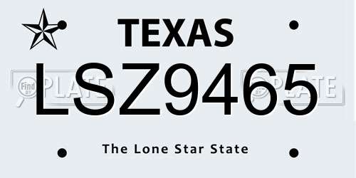 LSZ9465 Texas License Plate