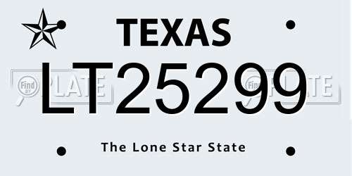 LT25299 Texas License Plate