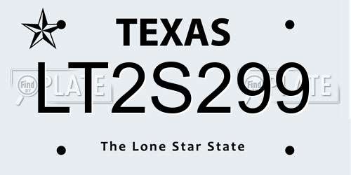 LT2S299 Texas License Plate