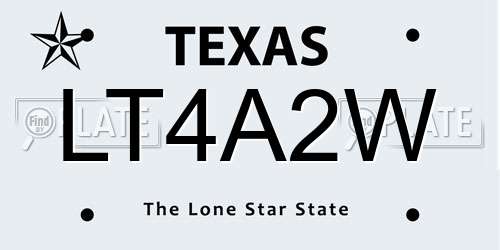 LT4A2W Texas License Plate