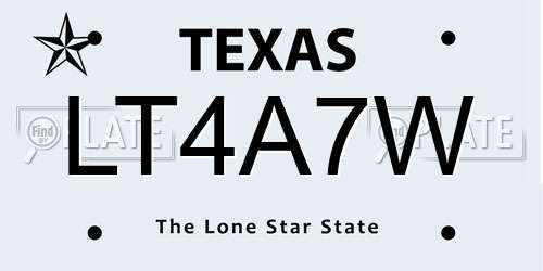 LT4A7W Texas License Plate