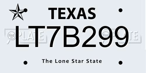 LT7B299 Texas License Plate