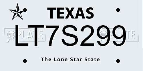 LT7S299 Texas License Plate