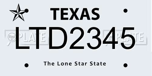 LTD2345 Texas License Plate