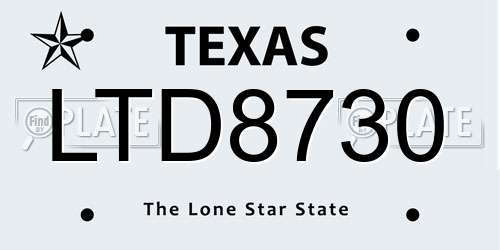 LTD8730 Texas License Plate