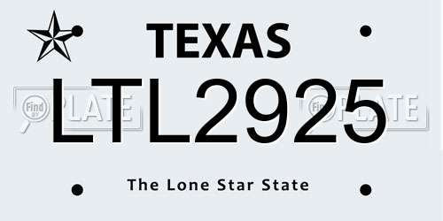 LTL2925 Texas License Plate
