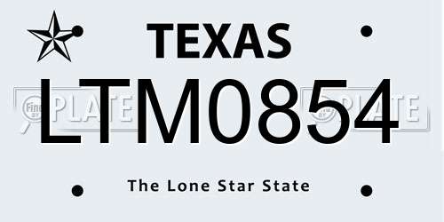 LTM0854 Texas License Plate