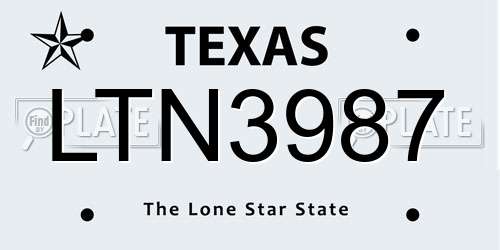 LTN3987 Texas License Plate