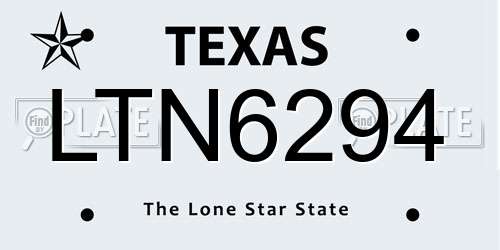 LTN6294 Texas License Plate