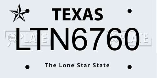 LTN6760 Texas License Plate
