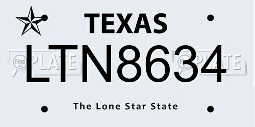 LTN8634 Texas License Plate