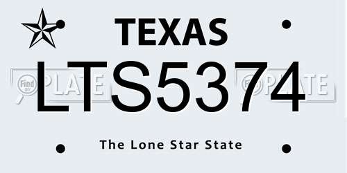 LTS5374 Texas License Plate