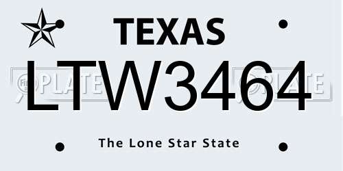LTW3464 Texas License Plate