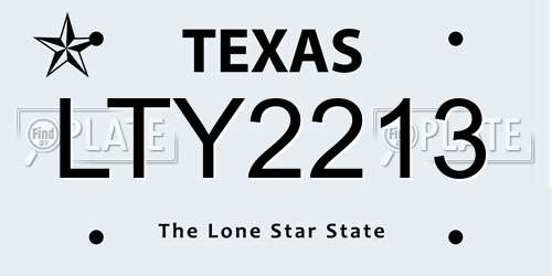 LTY2213 Texas License Plate