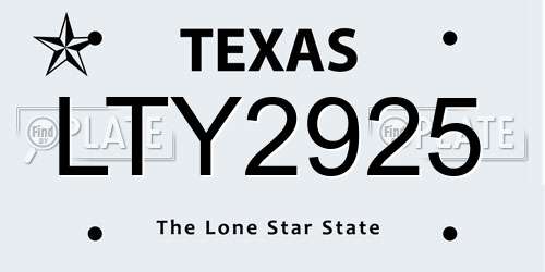 LTY2925 Texas License Plate