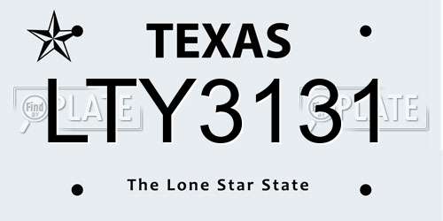 LTY3131 Texas License Plate
