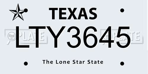 LTY3645 Texas License Plate