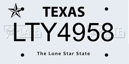 LTY4958 Texas License Plate