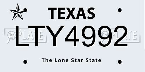 LTY4992 Texas License Plate