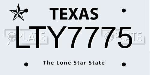 LTY7775 Texas License Plate