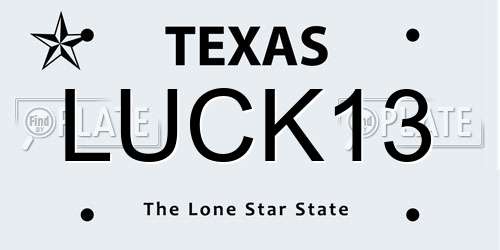 LUCK13 Texas License Plate