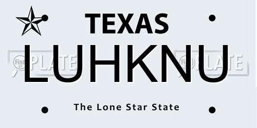 LUHKNU Texas License Plate