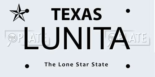 LUNITA Texas License Plate