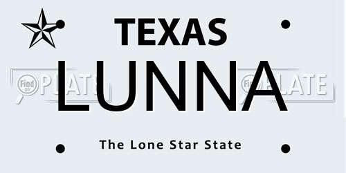 LUNNA Texas License Plate