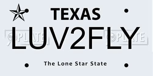 LUV2FLY Texas License Plate