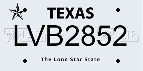 LVB2852 Texas License Plate