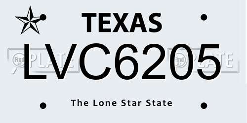 LVC6205 Texas License Plate