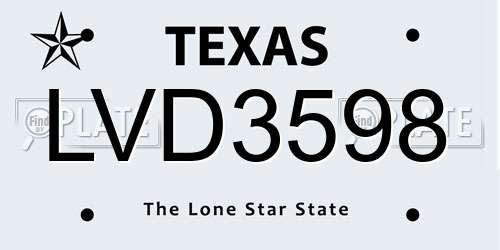 LVD3598 Texas License Plate