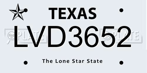 LVD3652 Texas License Plate
