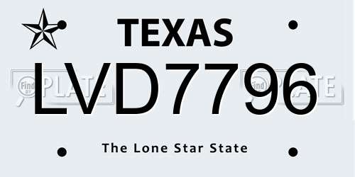 LVD7796 Texas License Plate