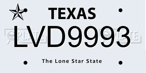 LVD9993 Texas License Plate