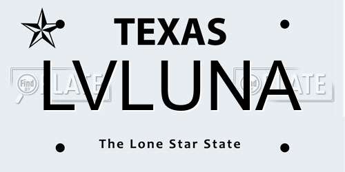 LVLUNA Texas License Plate