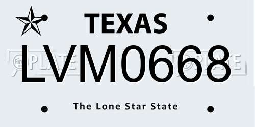LVM0668 Texas License Plate