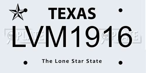 LVM1916 Texas License Plate