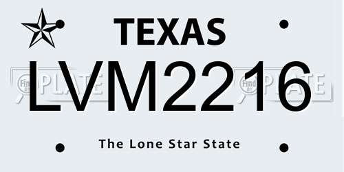 LVM2216 Texas License Plate