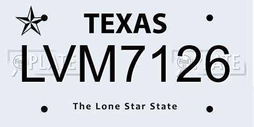 LVM7126 Texas License Plate