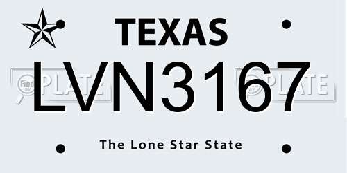 LVN3167 Texas License Plate