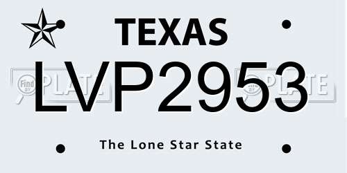 LVP2953 Texas License Plate
