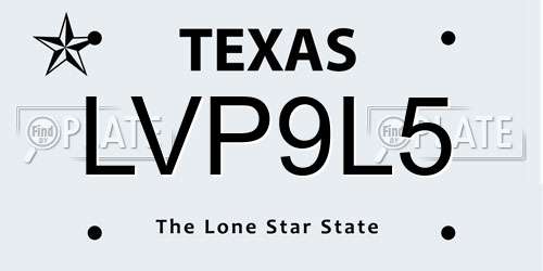 LVP9L5 Texas License Plate