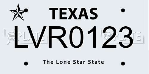 LVR0123 Texas License Plate