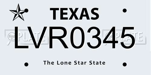 LVR0345 Texas License Plate